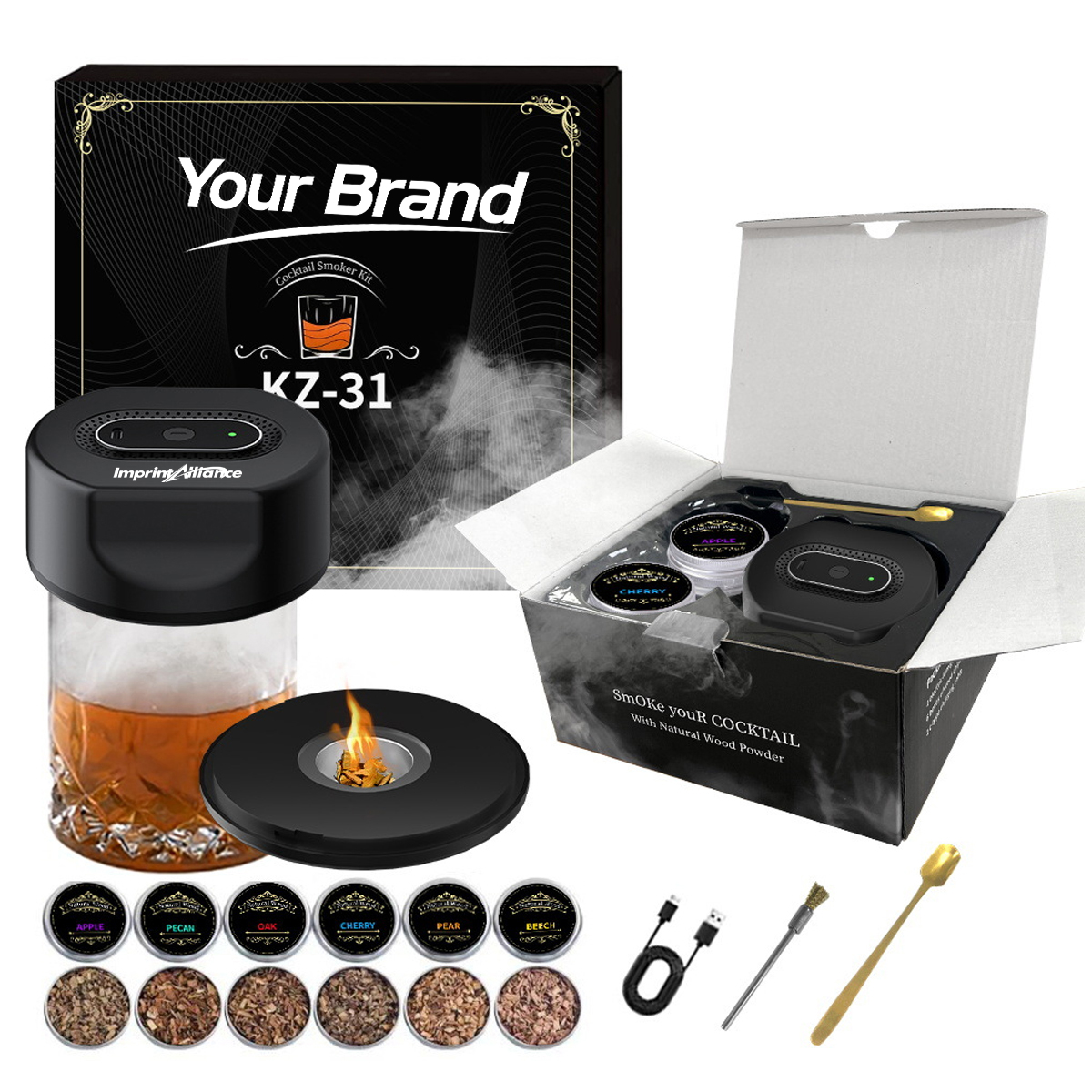 Electric Cocktail Smoker Kit w/ 6 Wood Flavors & Accessories