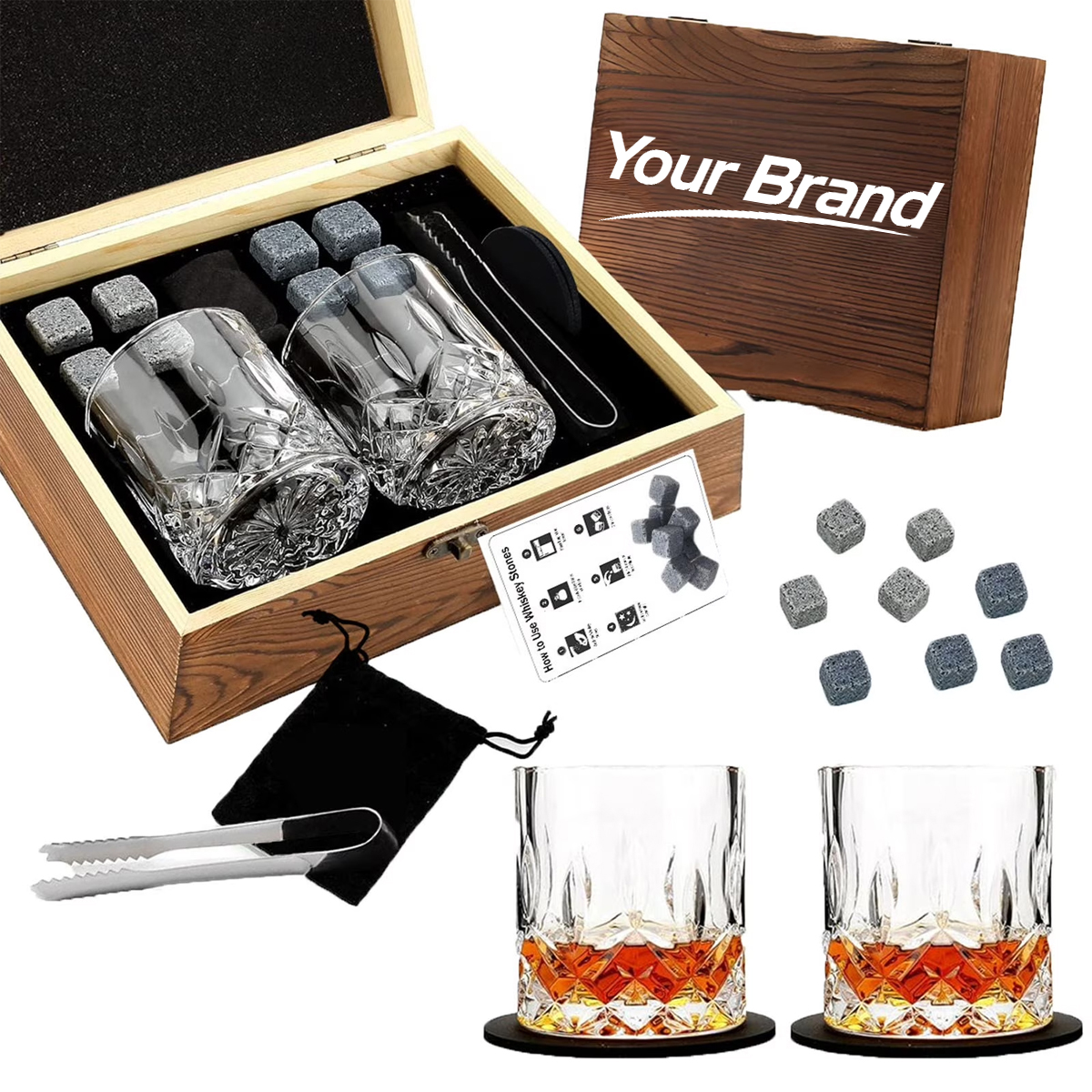 Deluxe 2-Person Whiskey Gift Set in Wooden Box