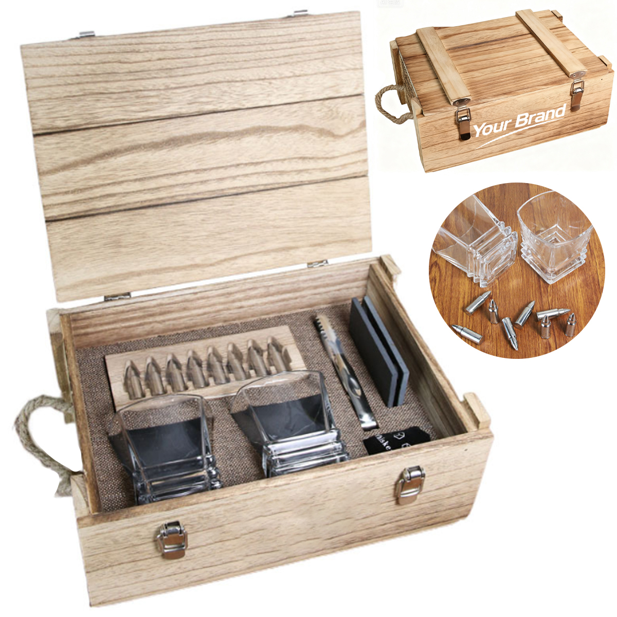Premium Whiskey Gift Set in Pine Crate
