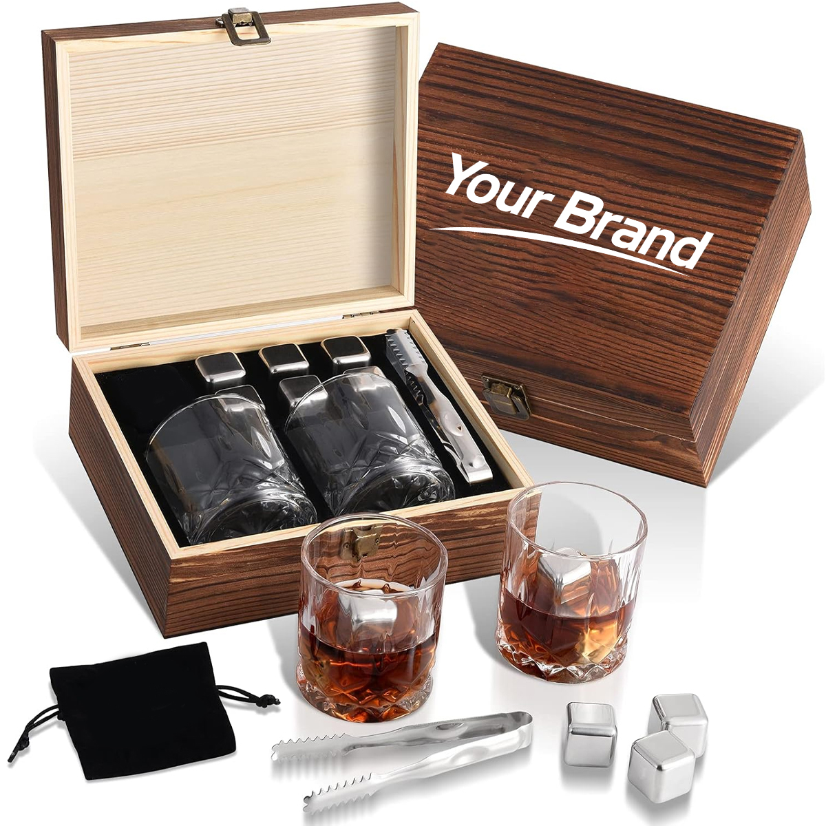 Deluxe 2-Person Whiskey Gift Set in Pine Box