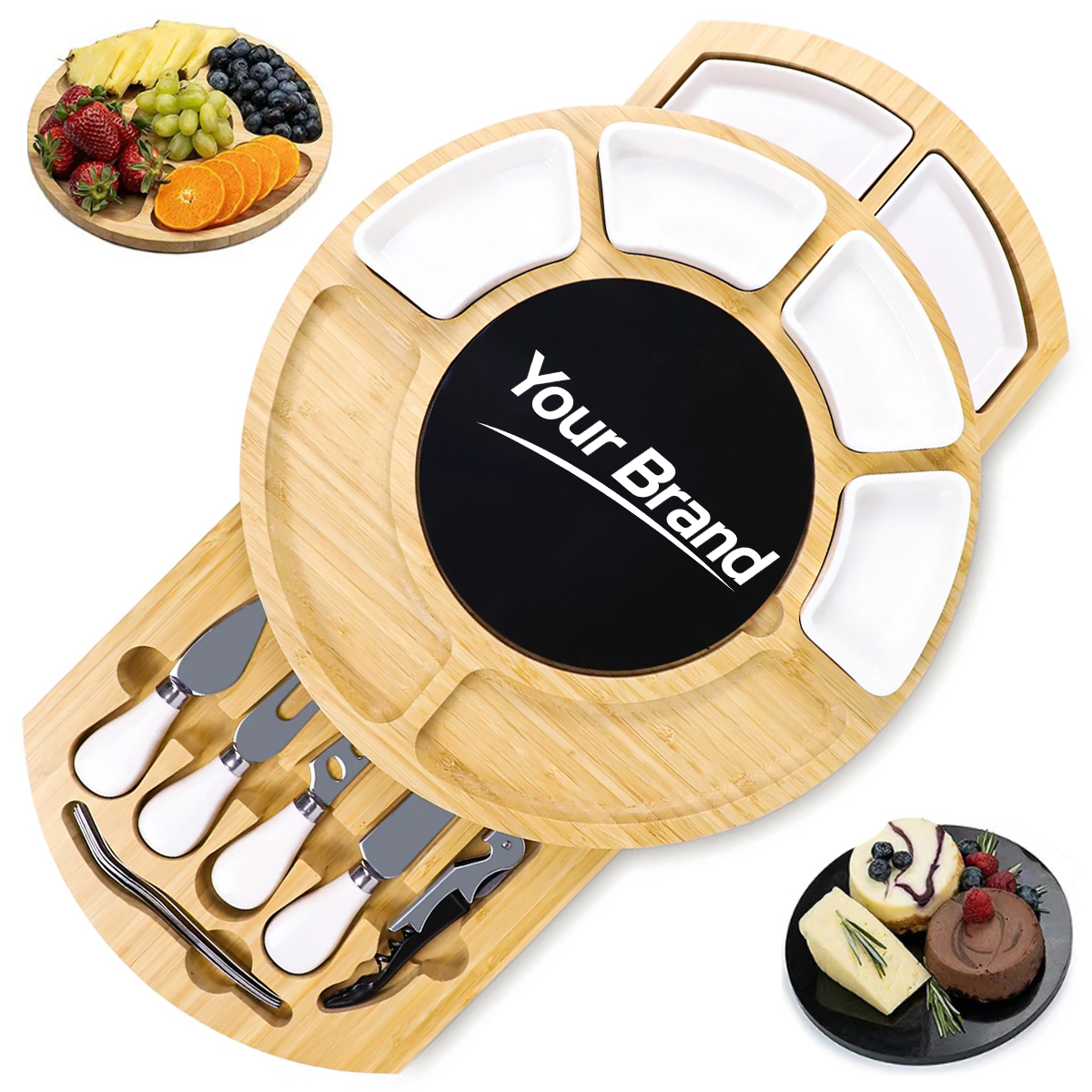 Bamboo Charcuterie Board Set With Slide-Out Cutlery Drawer