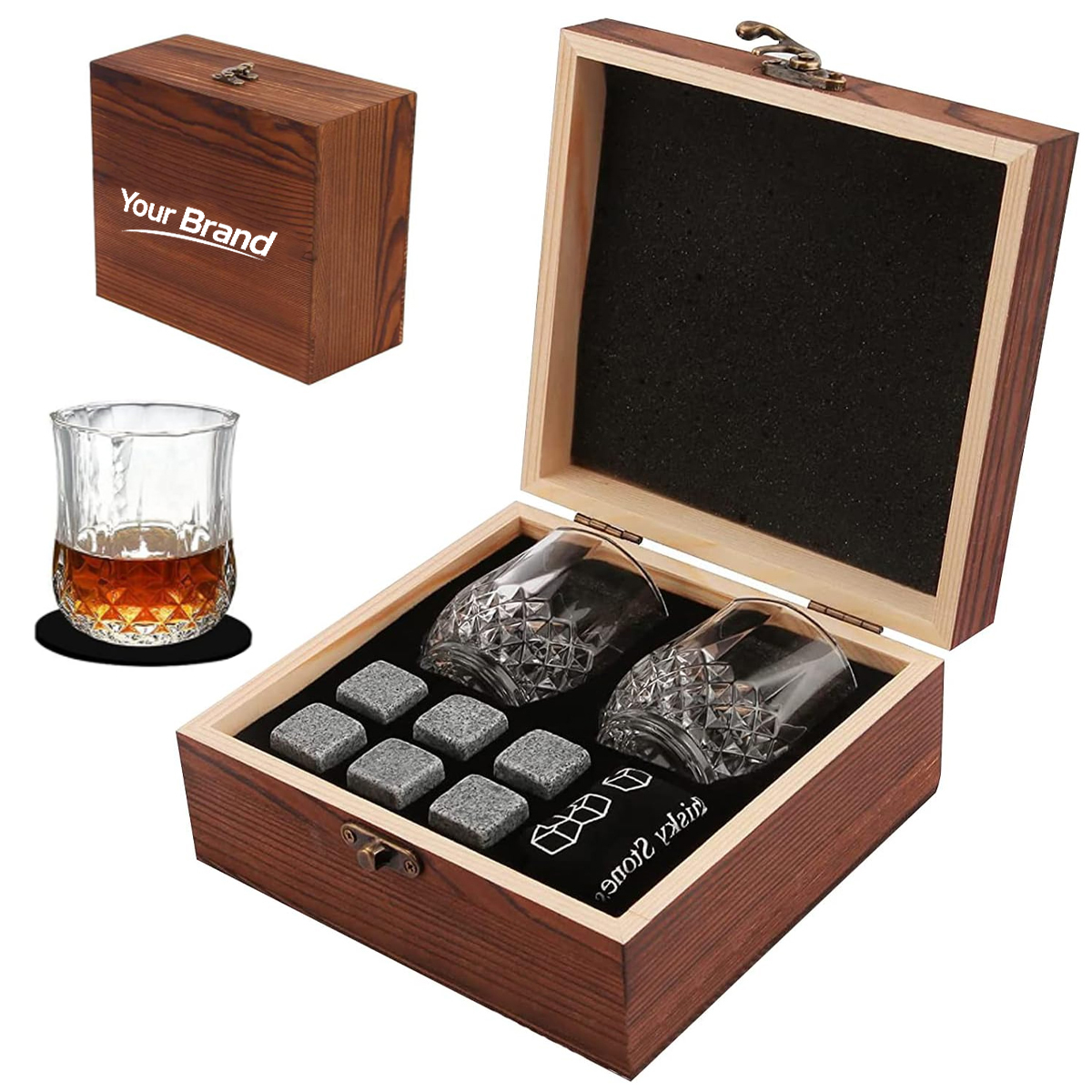 Premium Whiskey Stones And Crystal Glass Gift Set With Box