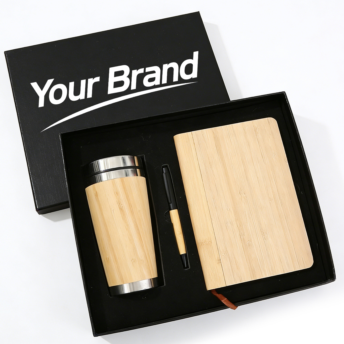 Bamboo Finish Insulated Tumbler Journal Pen Gift Set