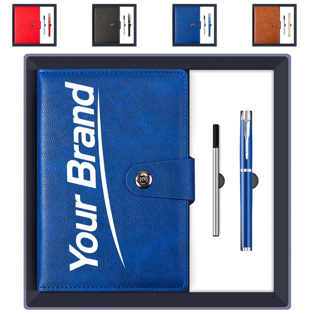Premium PU Leather Notebook W/ Metal Pen And Refill Gift Set