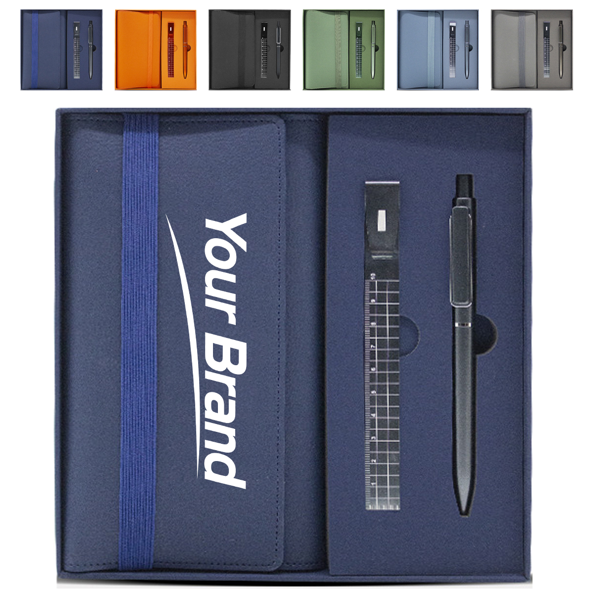 Modern Executive Notebook Metal Ruler & Pen 3-Piece Gift Set