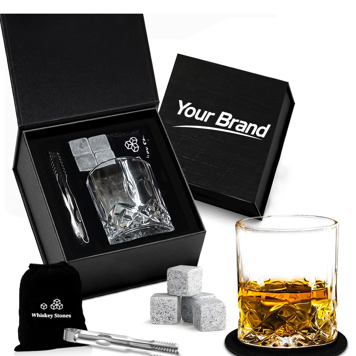Luxury Whiskey Stones And Crystal Glass 6-Piece Gift Set