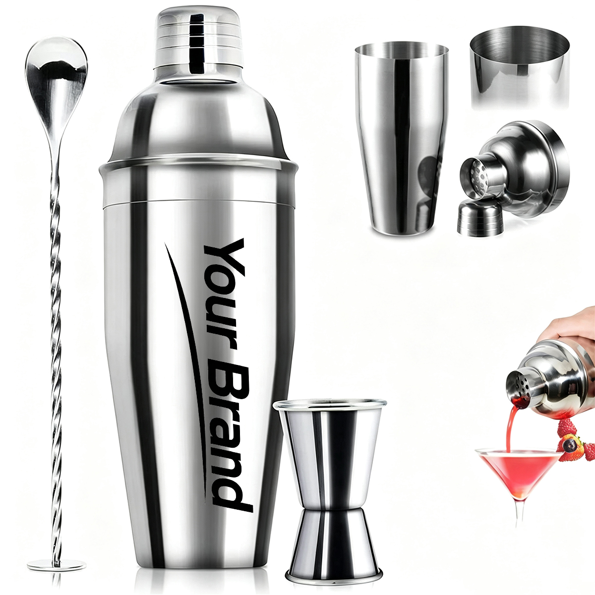 Classic Stainless Steel Cocktail Shaker 3Piece Bartender Set