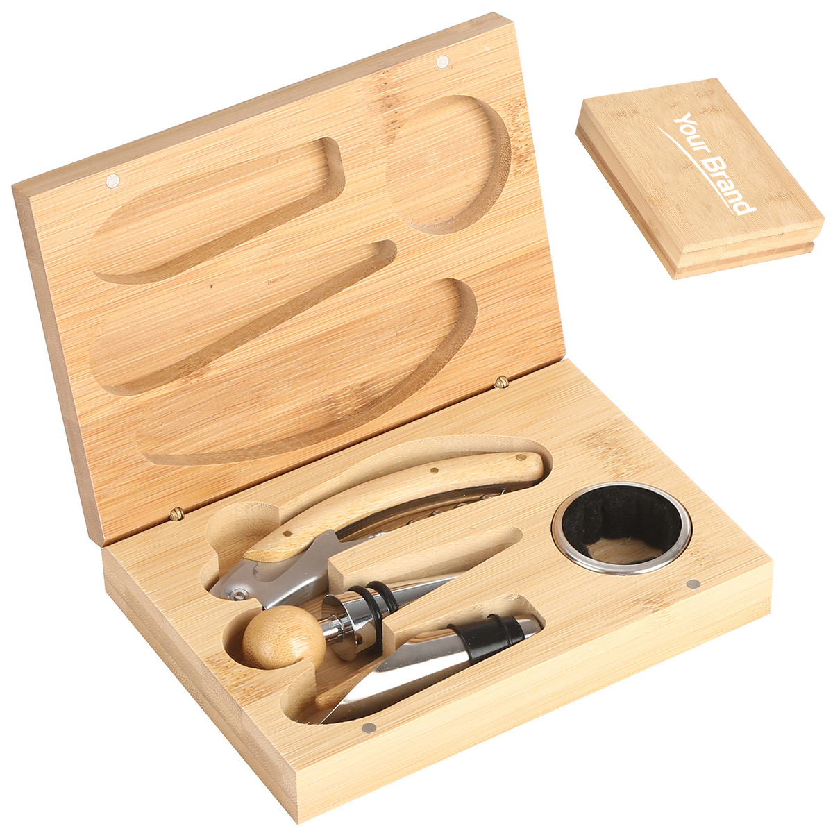 Sustainable 4-Piece Bamboo Wine Accessory Gift Set