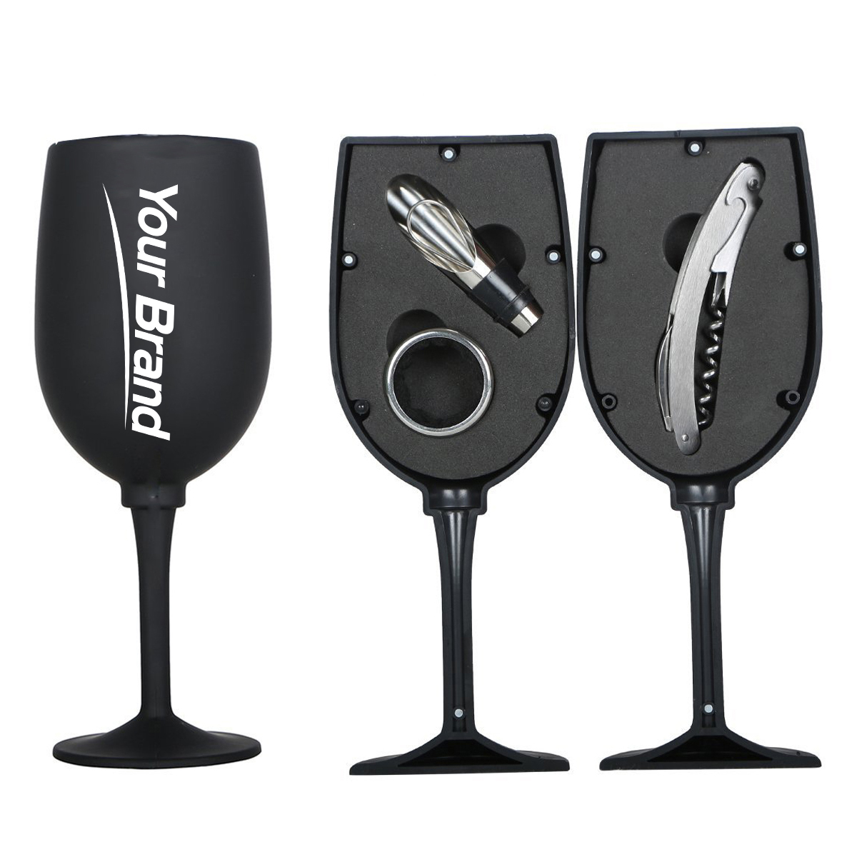 Matte Wine Glass Shaped 3-Piece Bar Tool Gift Set