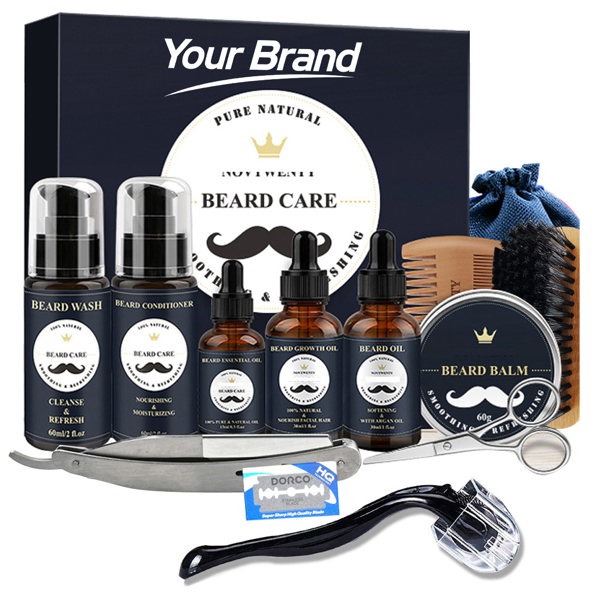 Beard Care & Grooming Set W/ Straight Razor & Derma Roller