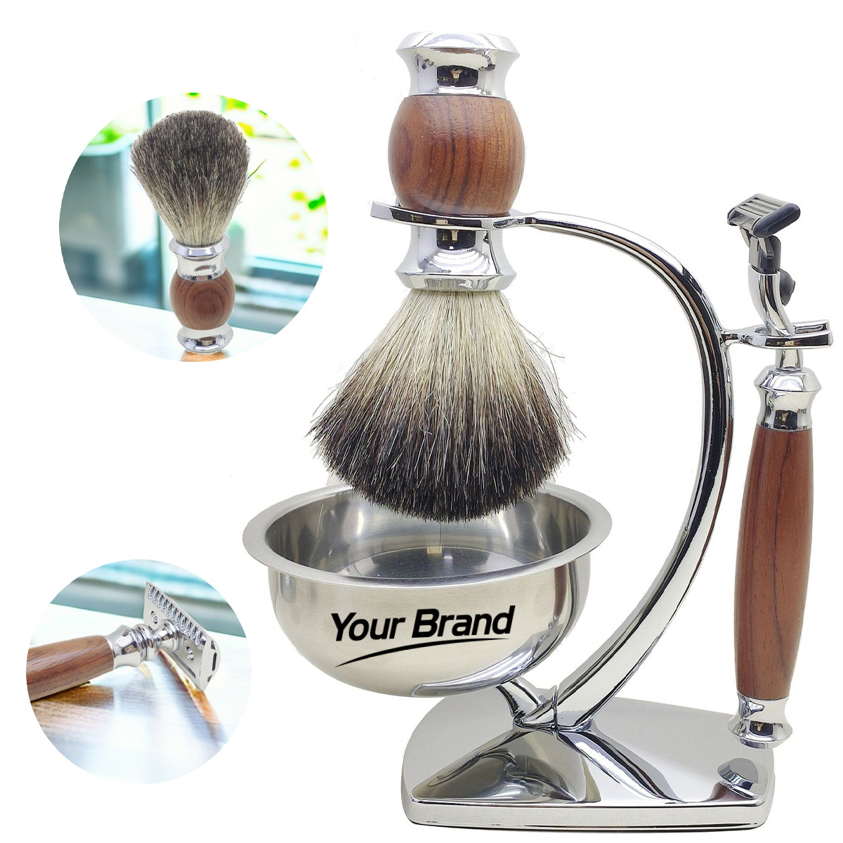 Luxury Wooden Handle Shaving Grooming Set