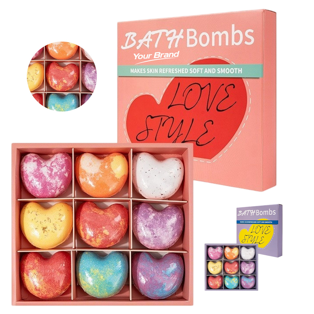 Exfoliating Bath Salt Heart Shaped Bath Bombs Gift Set