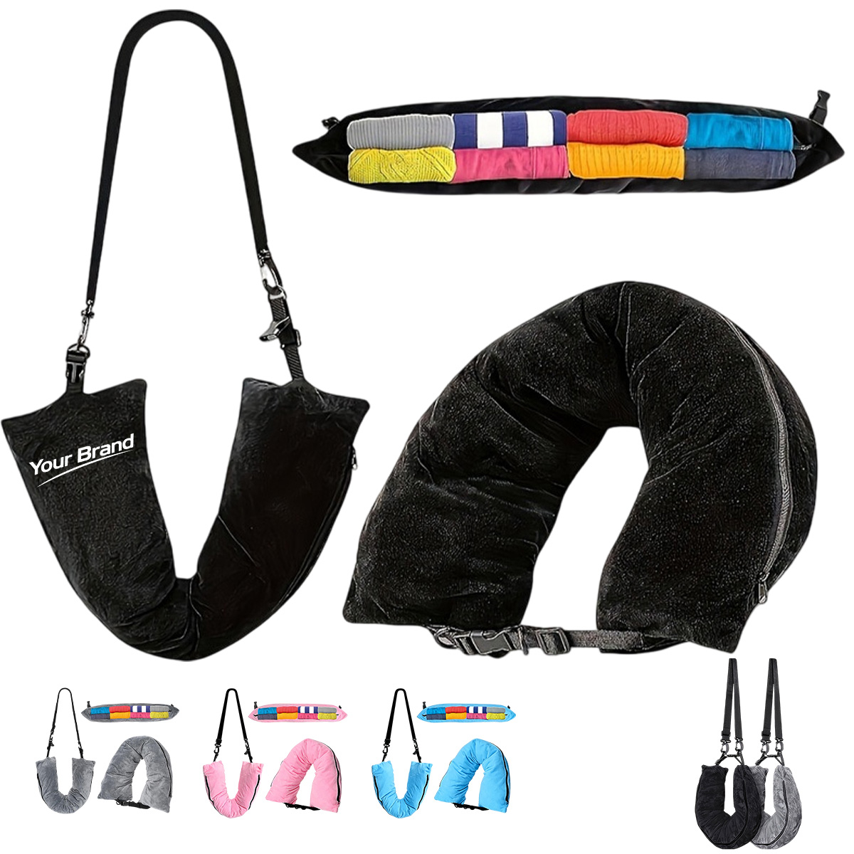 Portable Travel Pillow Fillable Clothes Storage Neck Pillow