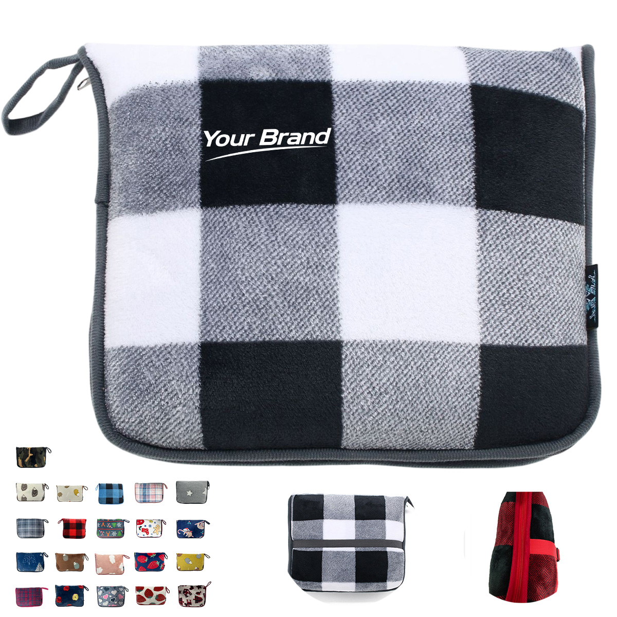 Flannel Check Two In One Pillow Blanket Cozy Travel Throw