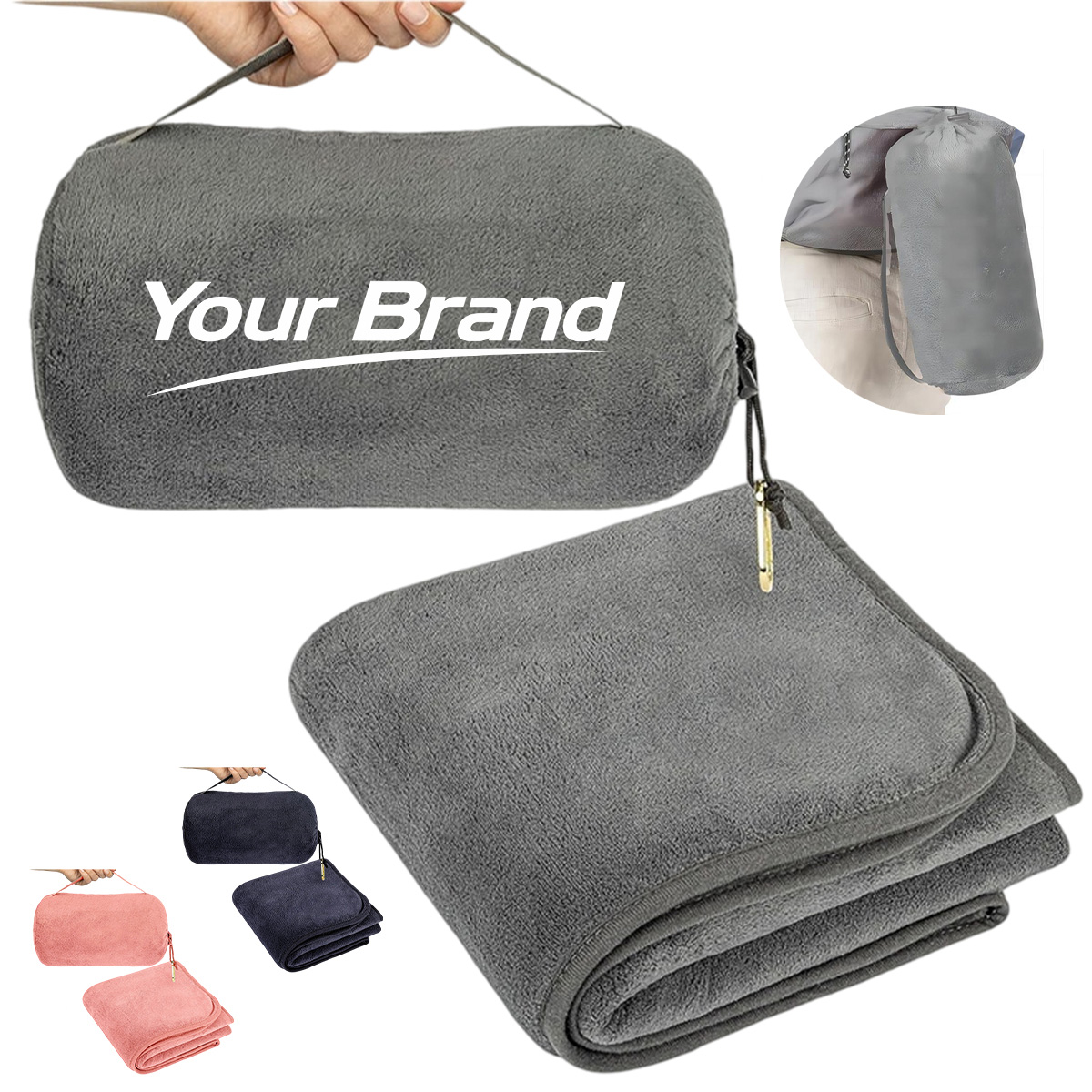 Foldable 2 in 1 Flannel Travel Blanket For Flights Trips