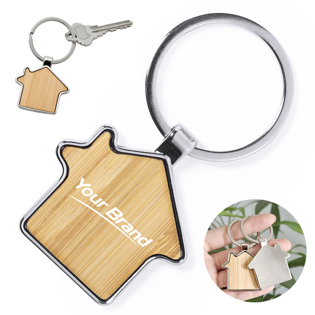 Bamboo Metal House Keychain