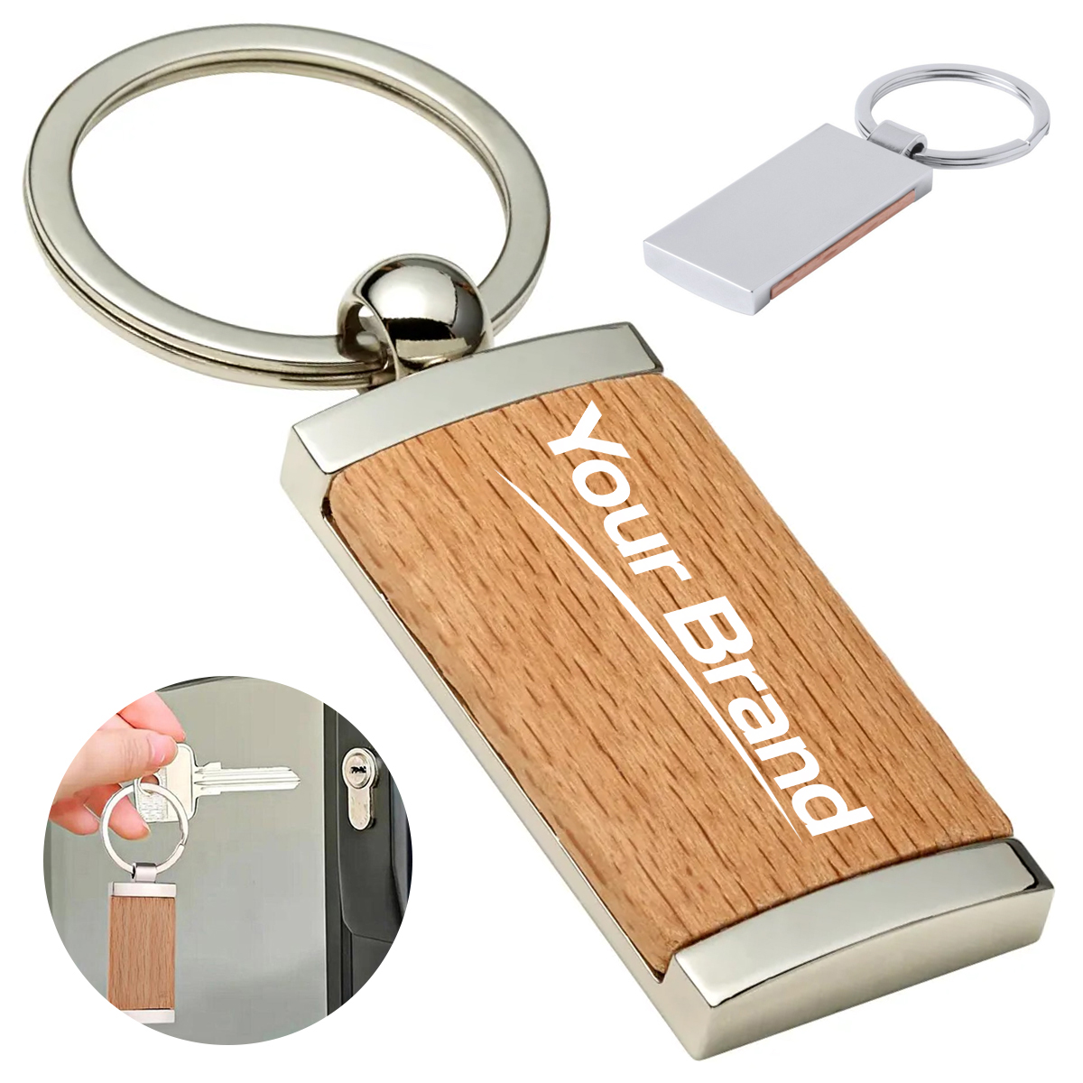 Wood Rectangle Key Ring