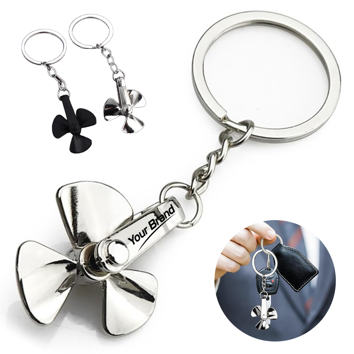 3D Spinning Windmill Metal Keychain