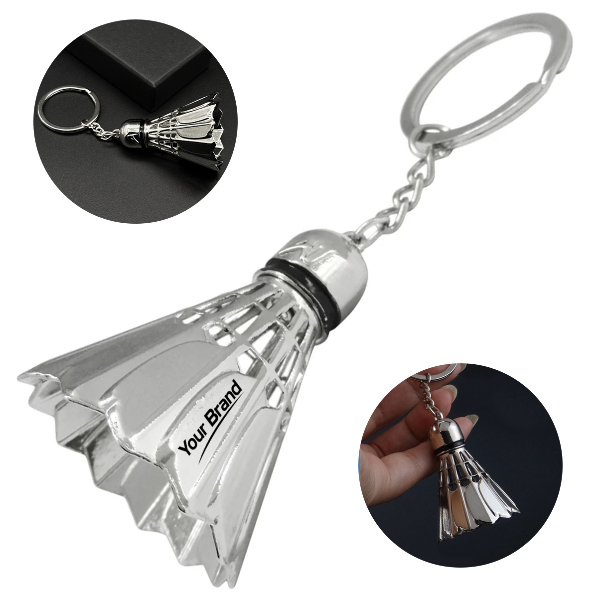3D Badminton Shuttlecock Metal Keychain