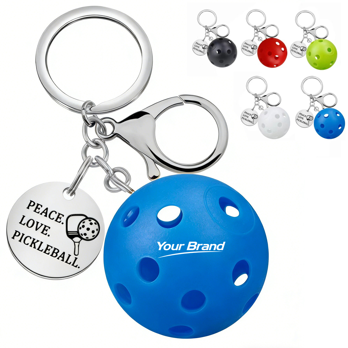 Pickleball Stainless Steel Charm Keychain