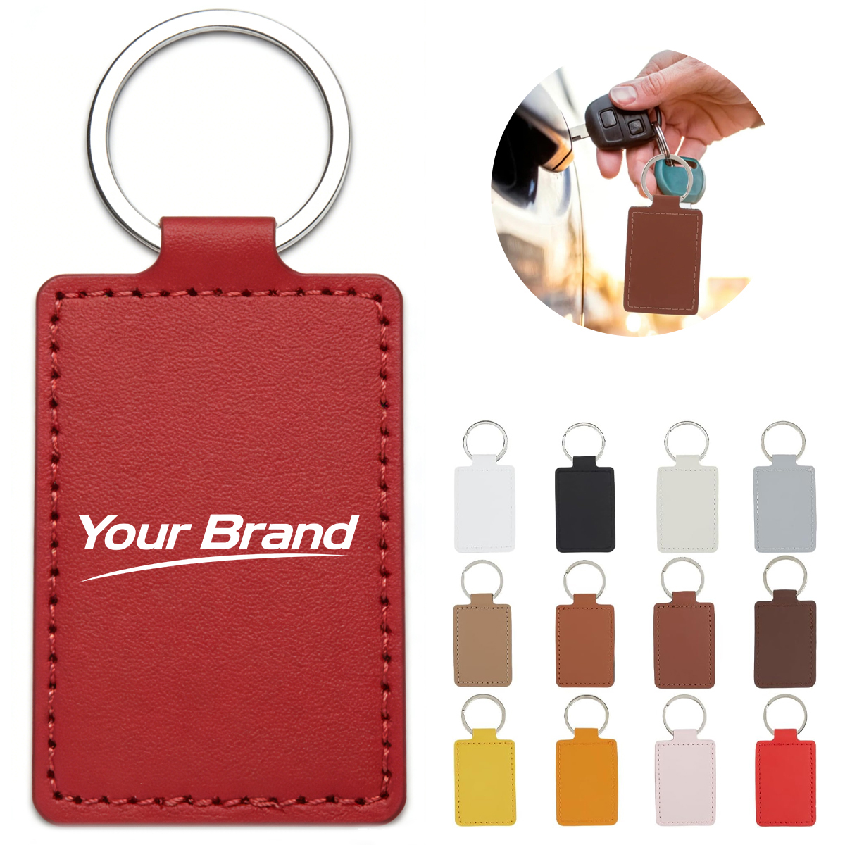 Square Leather Reinforced Keychain