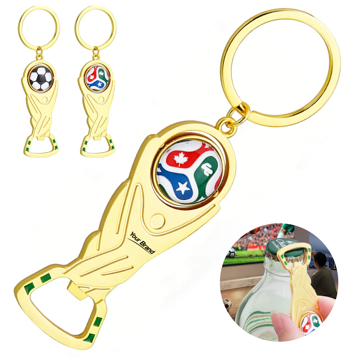 Metal World Cup Trophy Bottle Opener Keychain