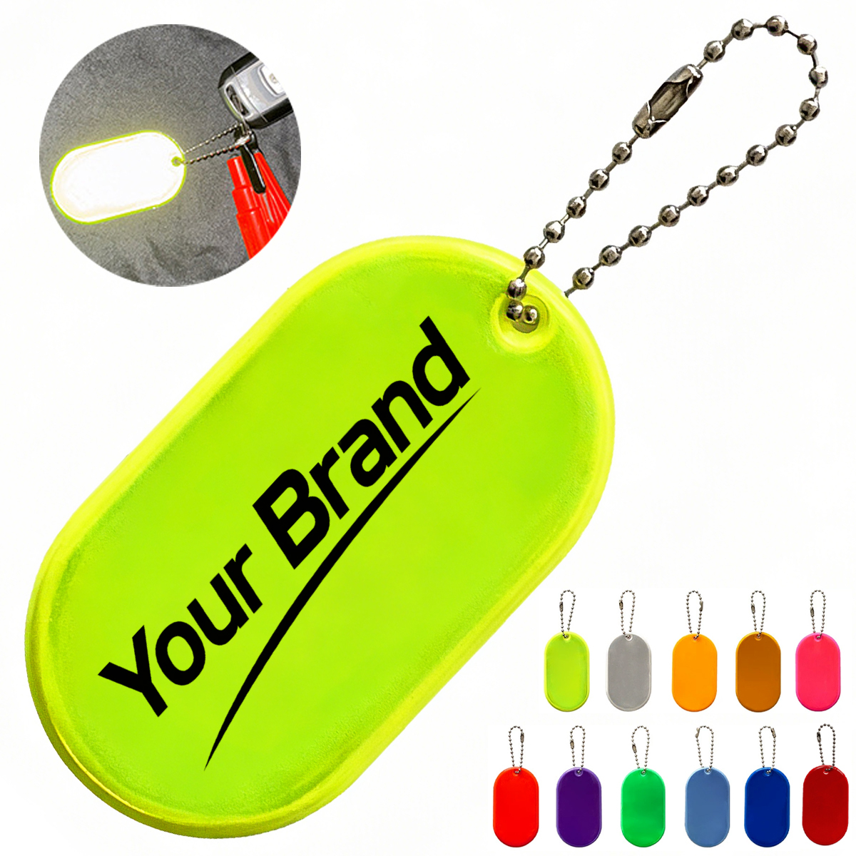 Reflective Oval Safety Tag Keychain