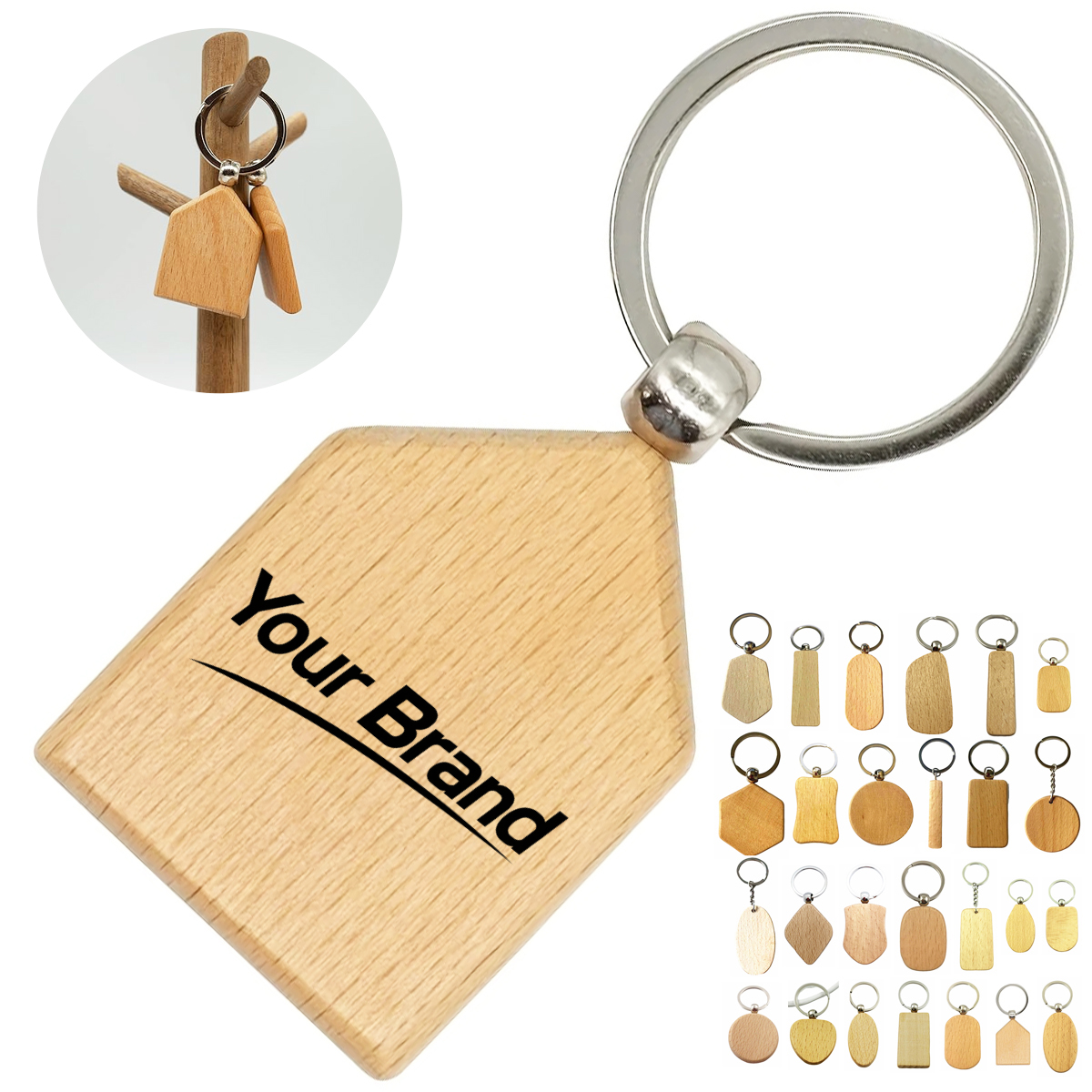 Wood Mini Geometric Keychain