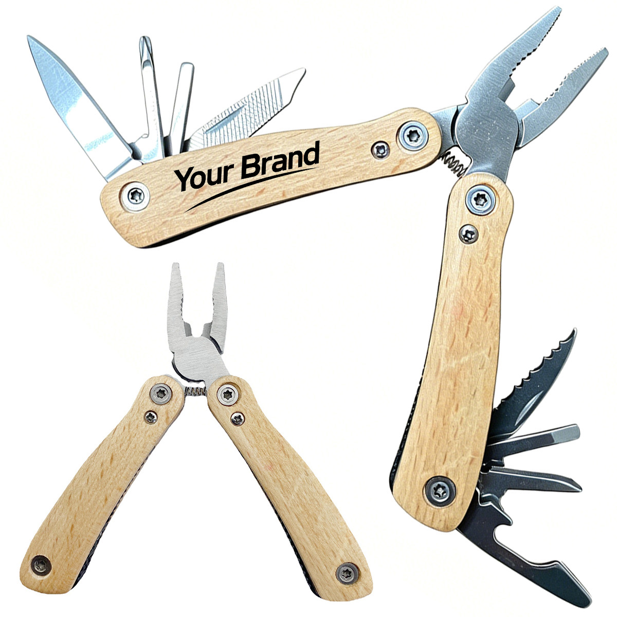 Wood Stainless Steel Multi Tool Pliers