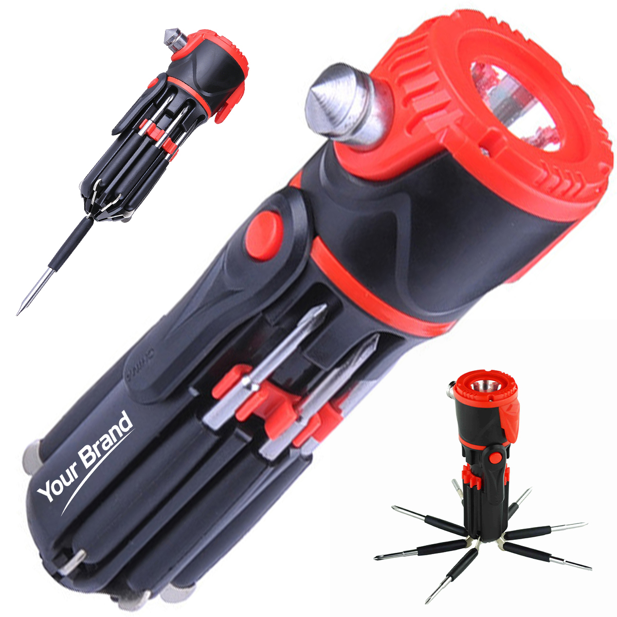 LED Flashlight Screwdriver with Safety Hammer