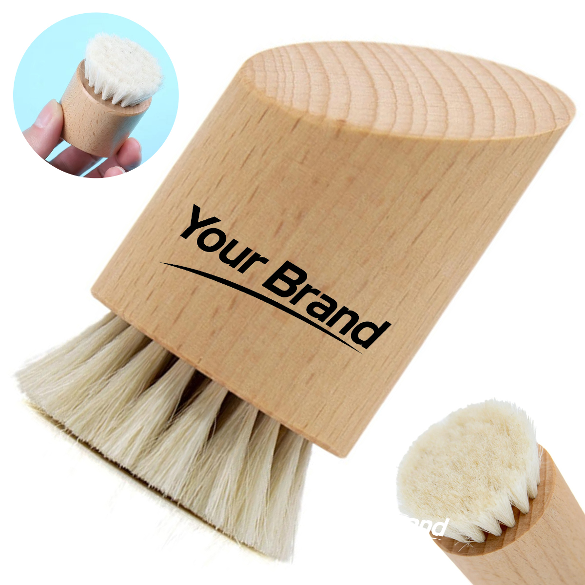 Natural Beech Wood Facial Cleansing Brush with Wool Bristles