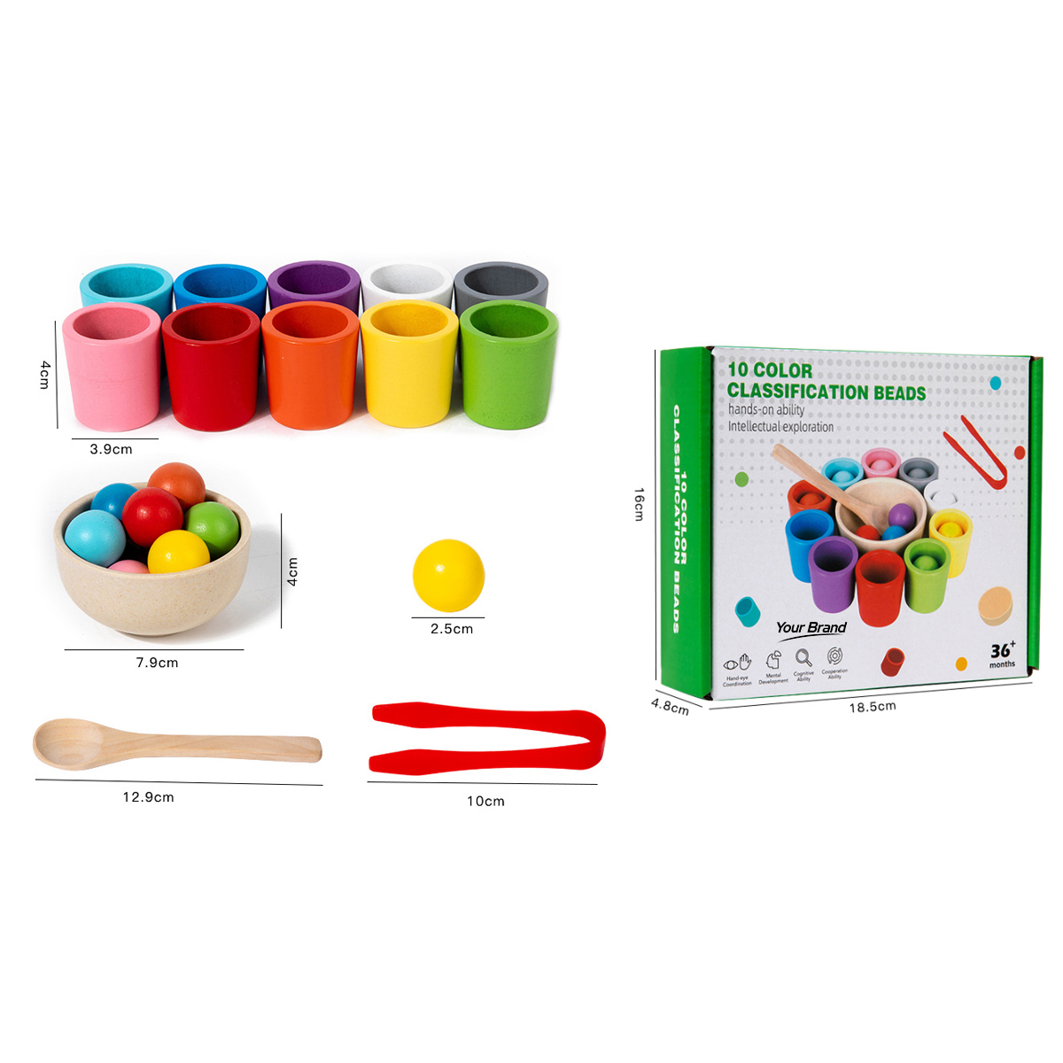 Wooden Color Sorting Cups and Beads Toddler Learning Toy