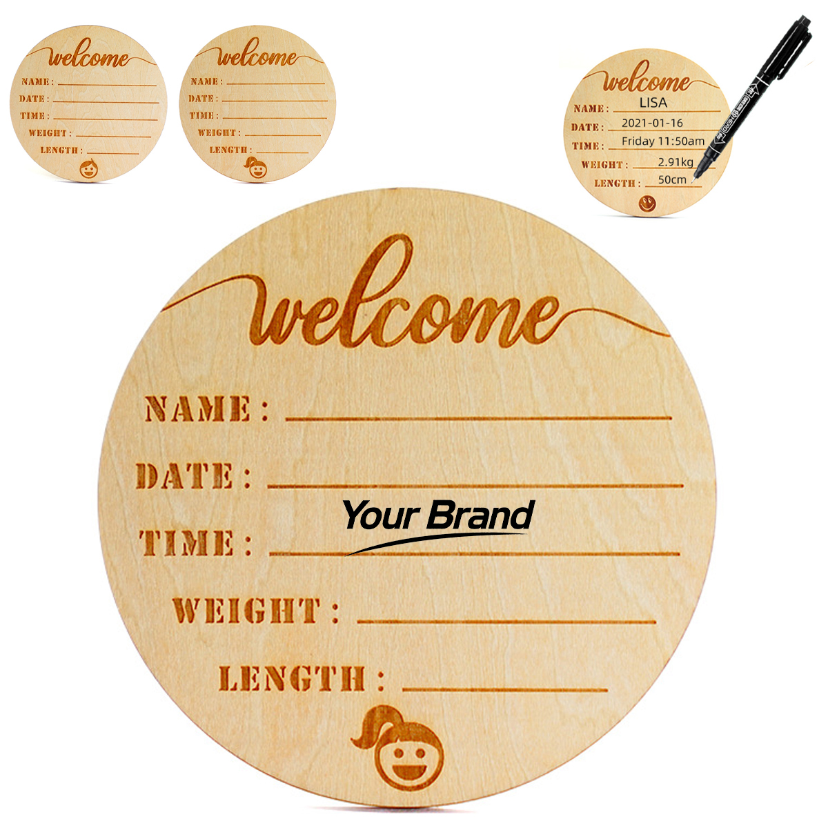 Wooden Newborn Birth Announcement & Milestone Card