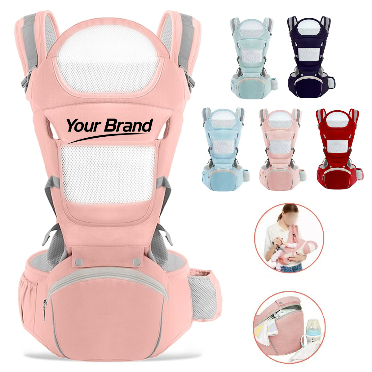 Poly-Cotton Baby Carrier with Ergonomic Waist Stool