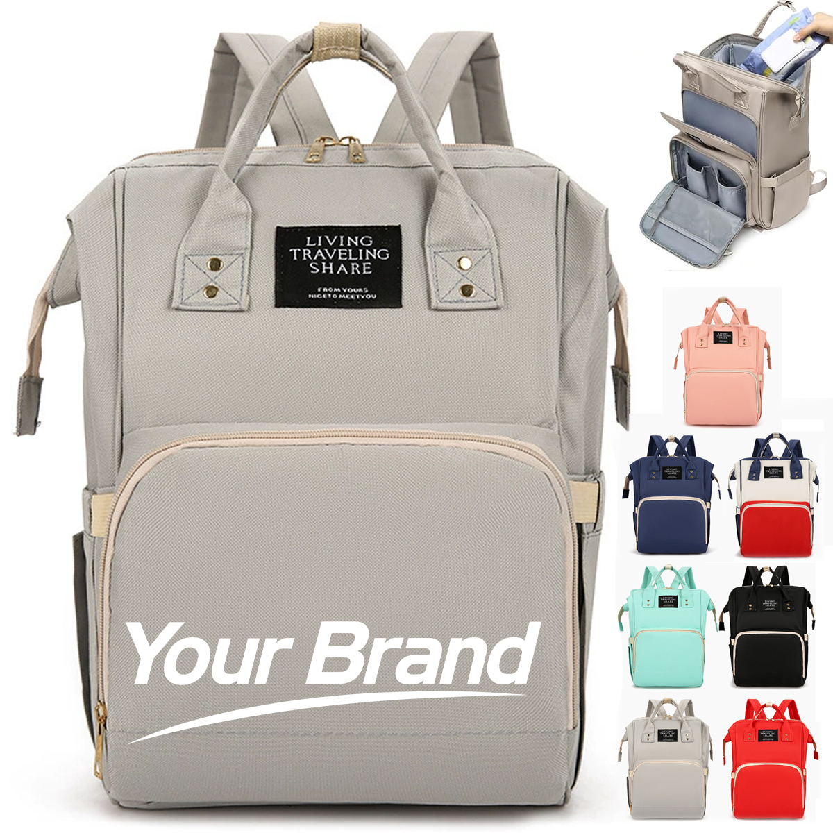 Multi-Pocket Diaper Bag Backpack w/ Insulated Bottle Storage