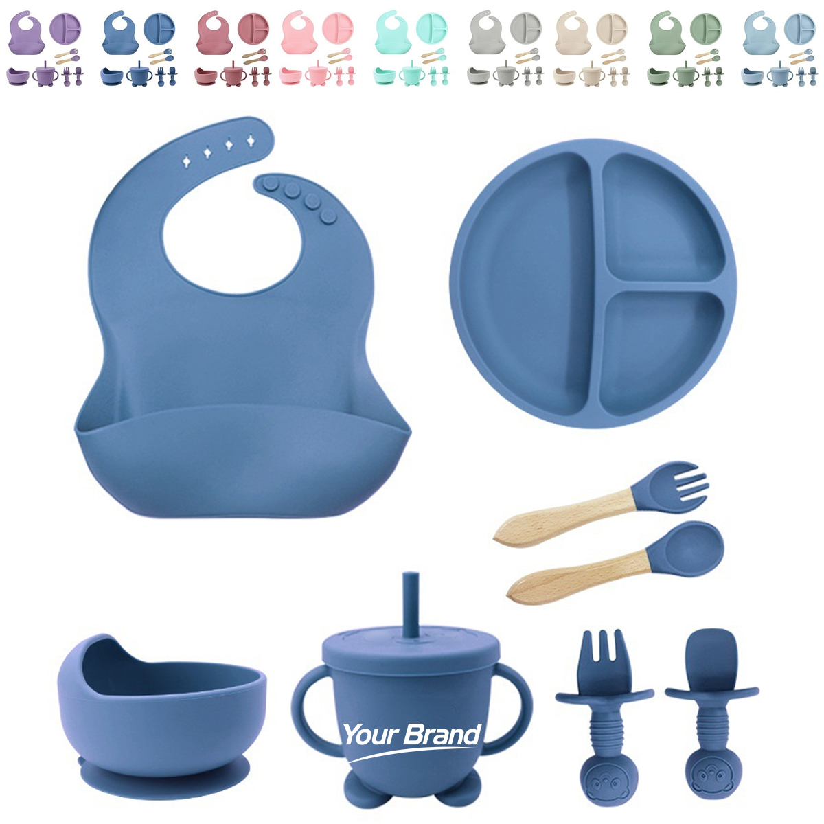 8-Piece Silicone Dining Set w/ Suction-Base Plate & Bowl