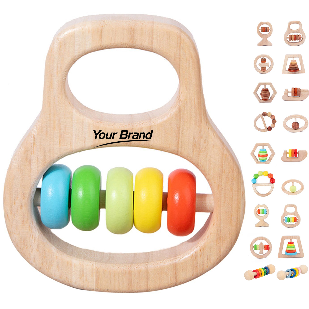 Wooden Infant Rattle & Silicone Teether Grasping Trainer