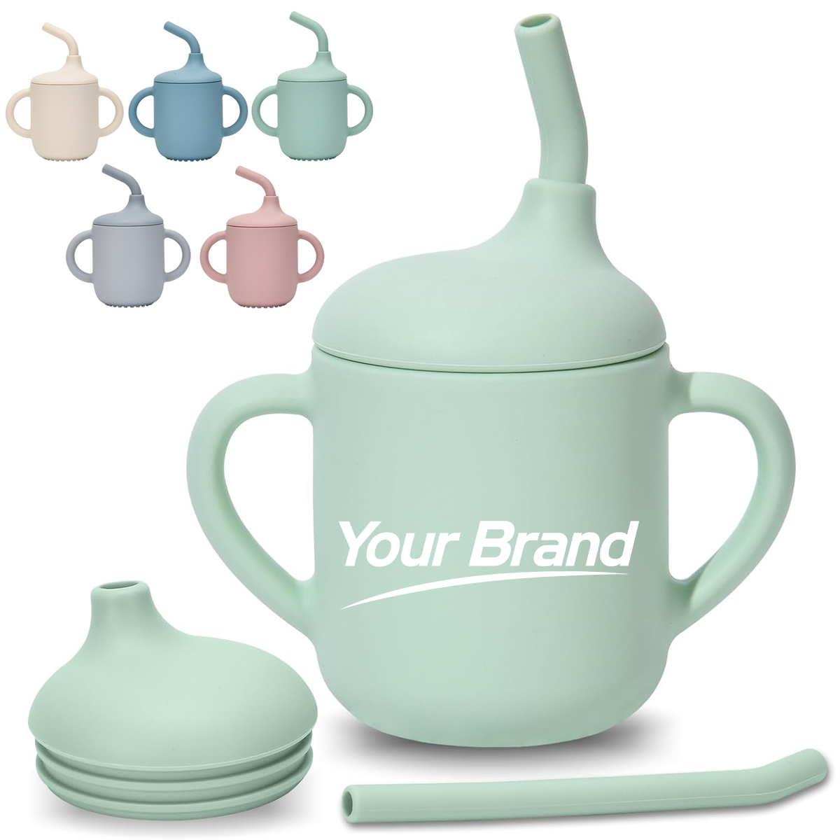 200ml Children's Silicone Training Cup w/ Handle& Straw& Lid