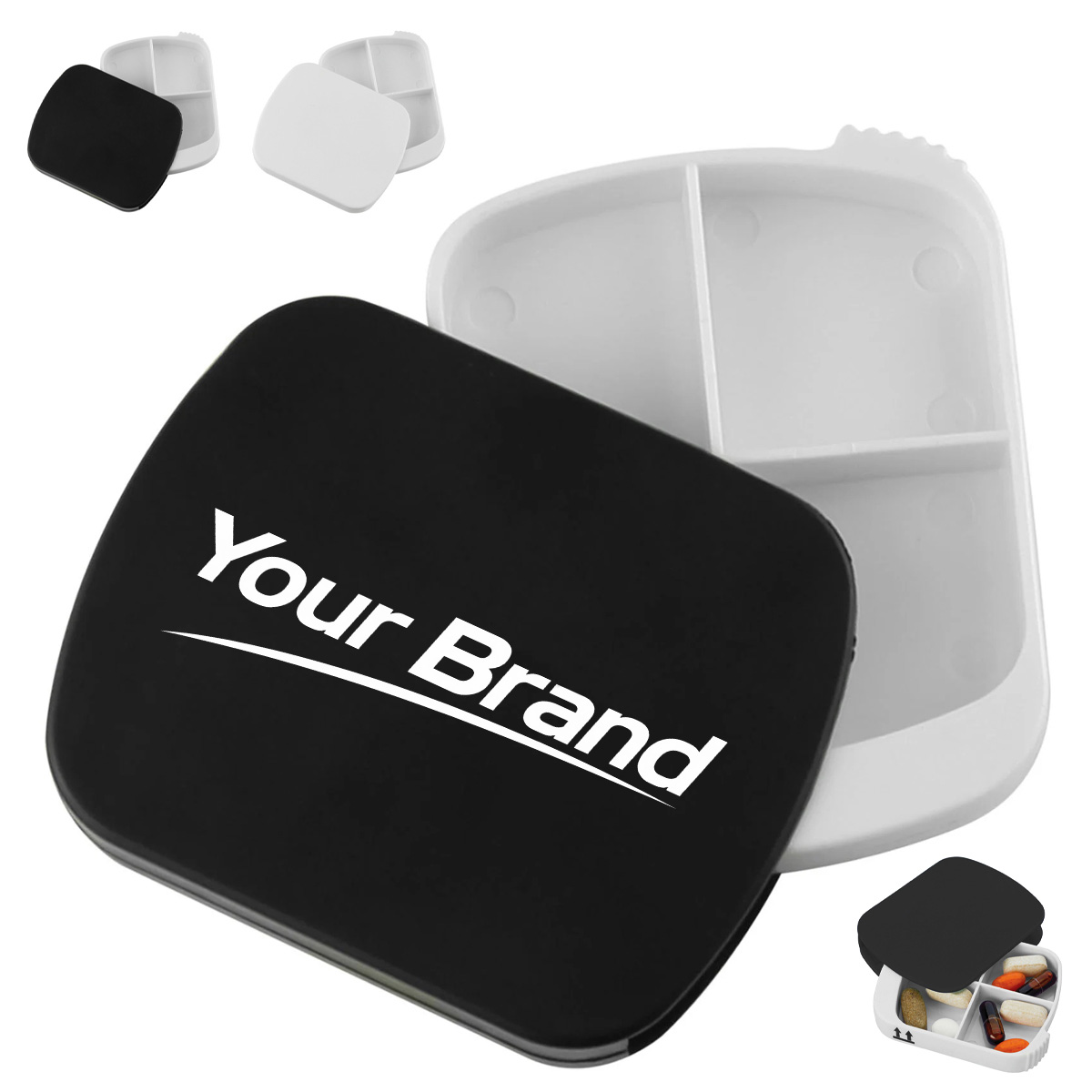 Pill Box Square Quad Compartment Travel Organizer
