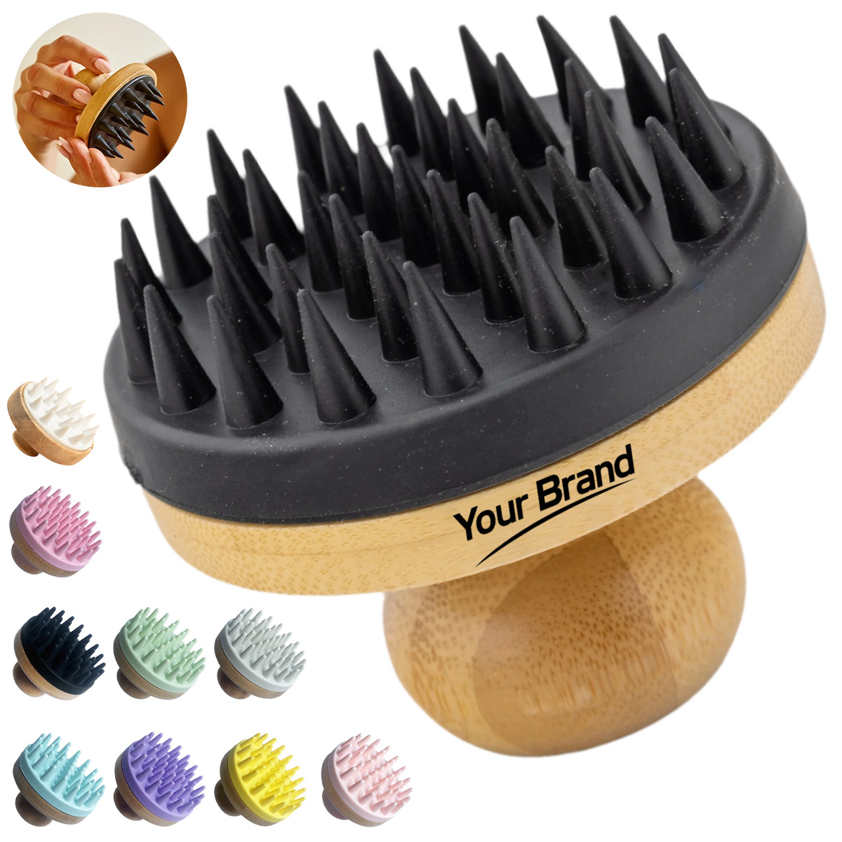 Scalp Massager Bamboo Silicone Shampoo Brush