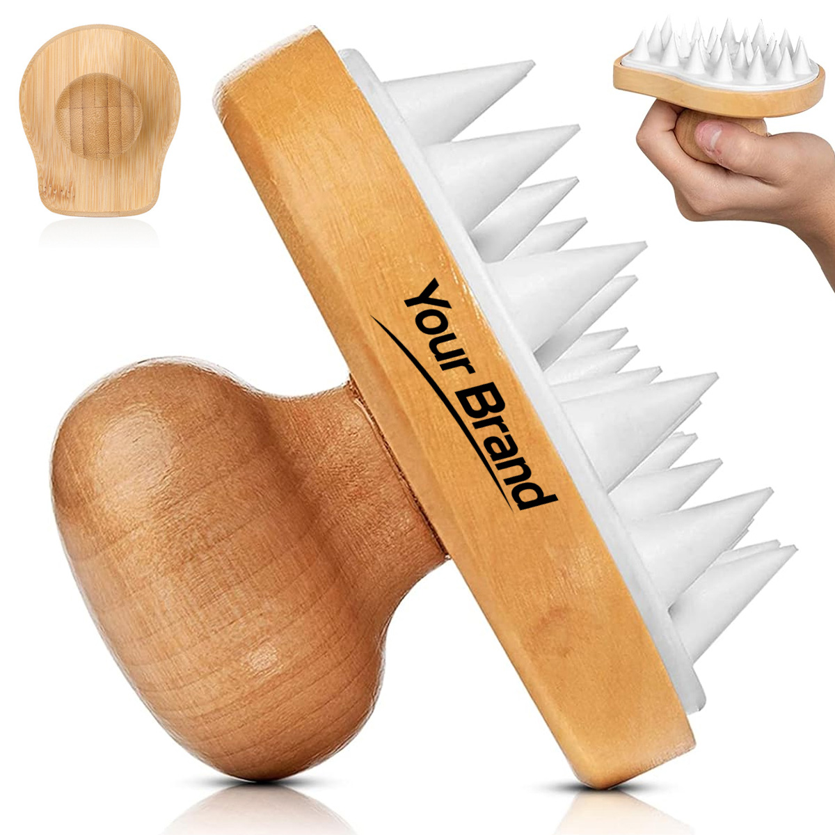 Scalp Massager Bamboo Silicone Shampoo Brush