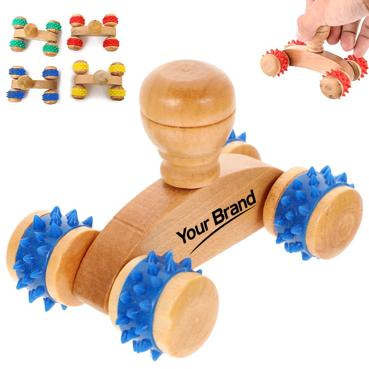 Wooden Body Massager Four Wheel Handheld Roller
