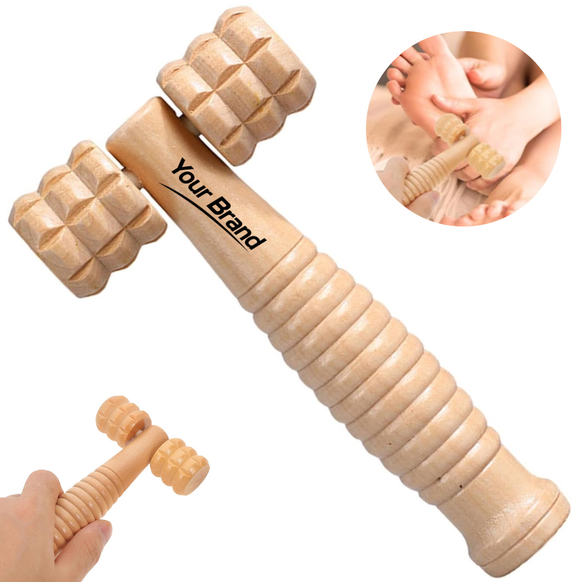 Wooden Body Massager T Shape Dual Roller Tool