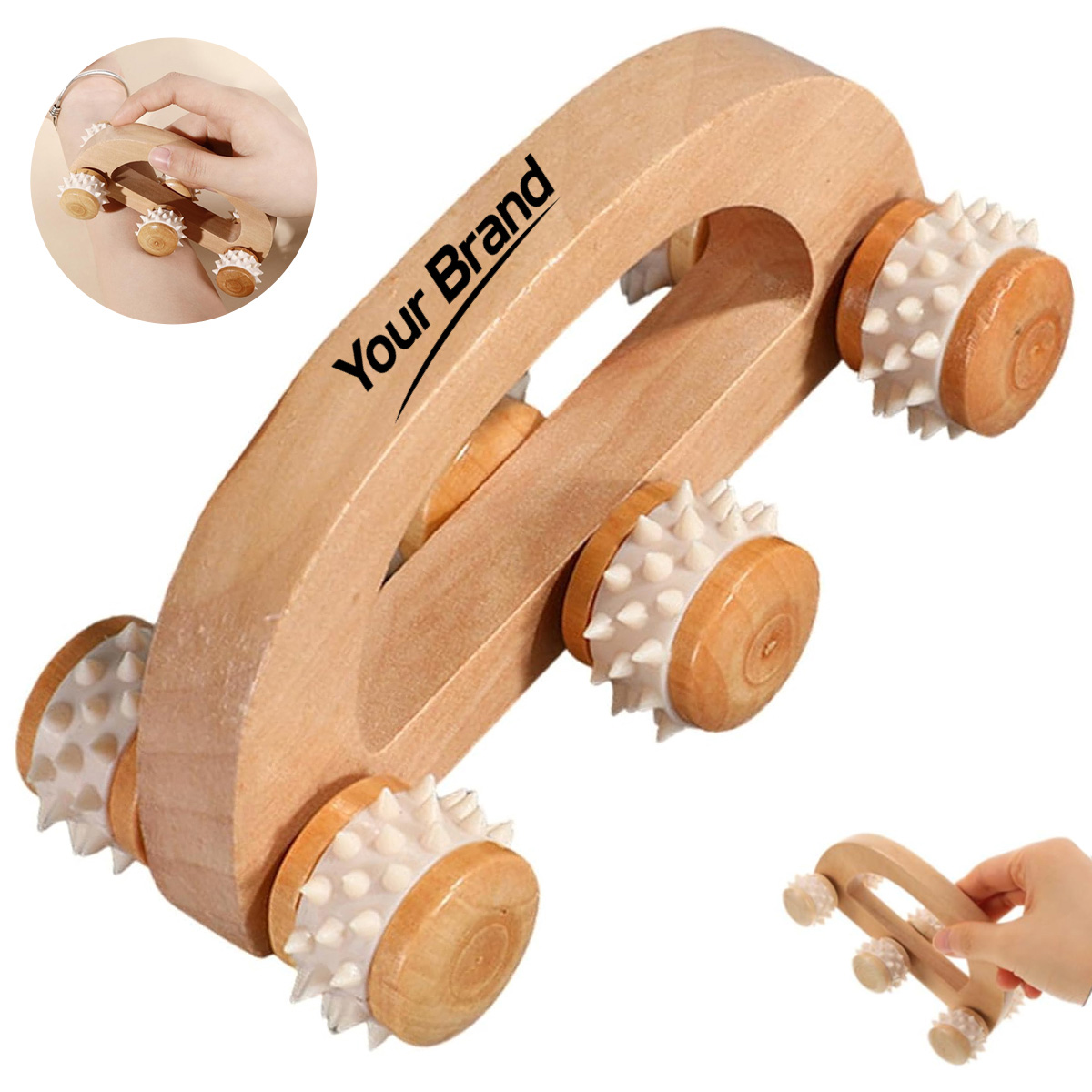 Wooden Body Massager Six Wheel Handheld Roller