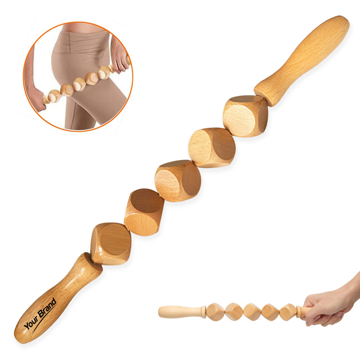 Wood Five Cube Muscle Roller Massage Stick