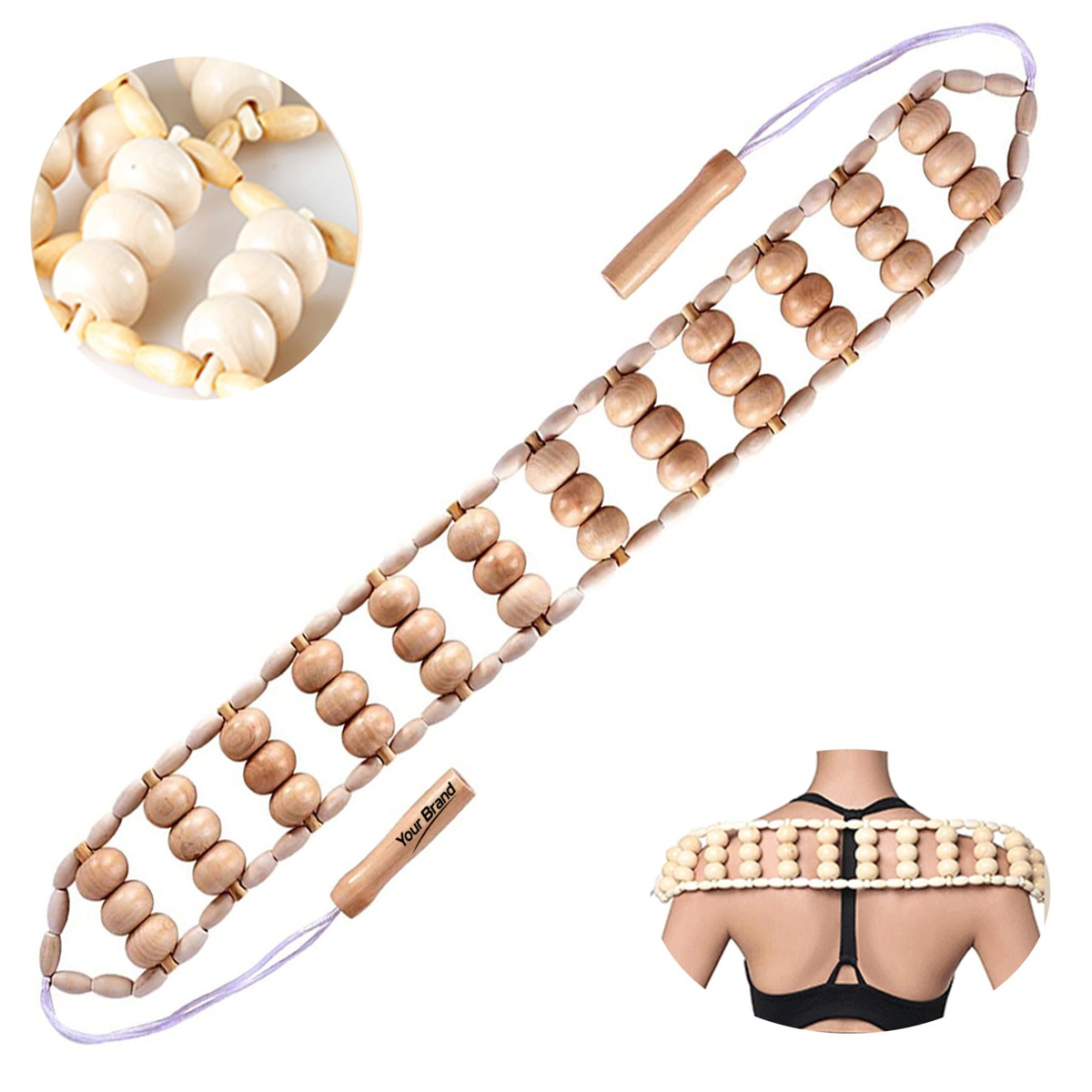 Handheld Natural Wood Bead Back Massage Roller Rope