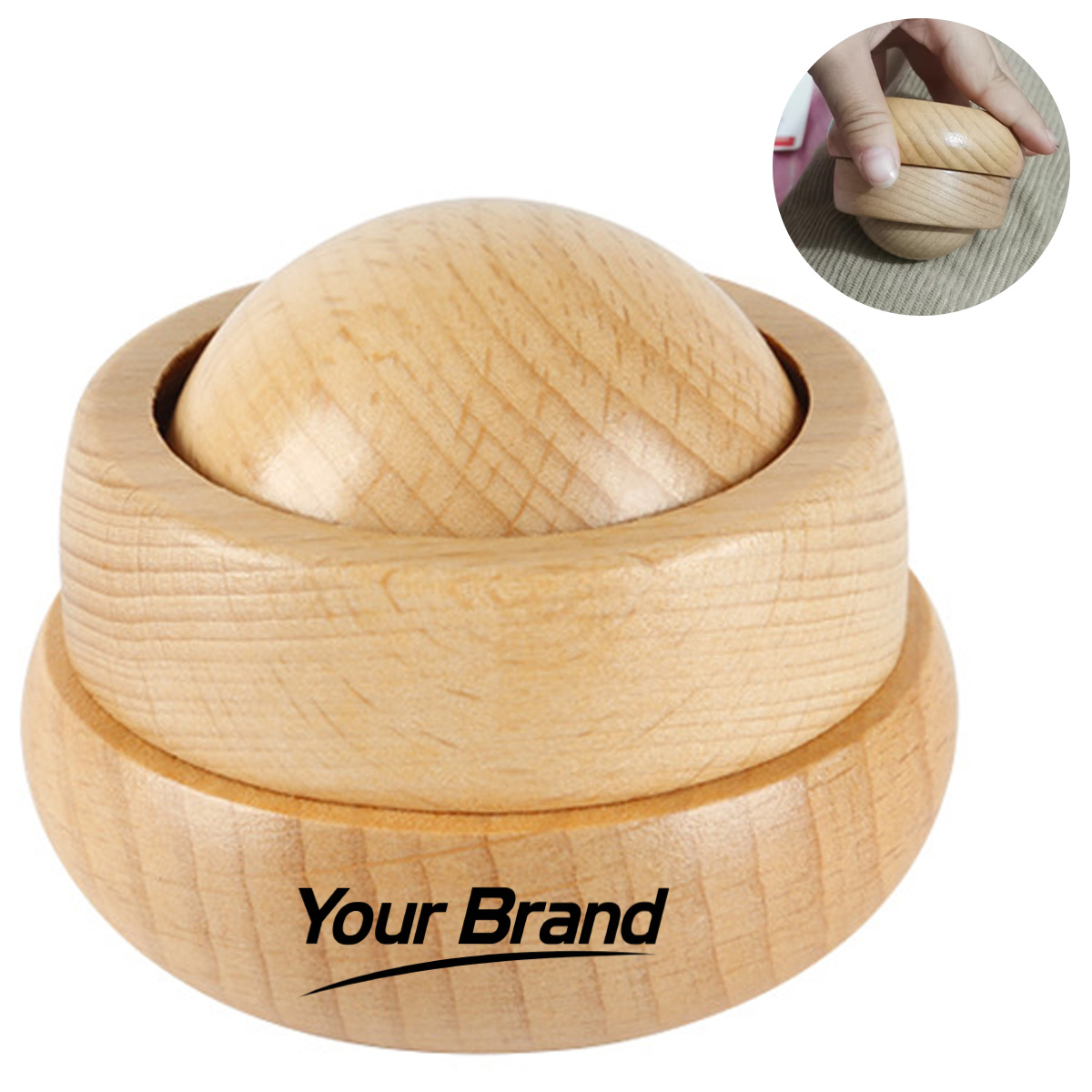 Natural Wooden Muscle Roller Stick with Textured Gears