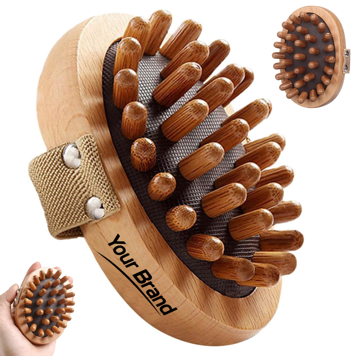 Wood Body Massager with Elastic Hand Strap