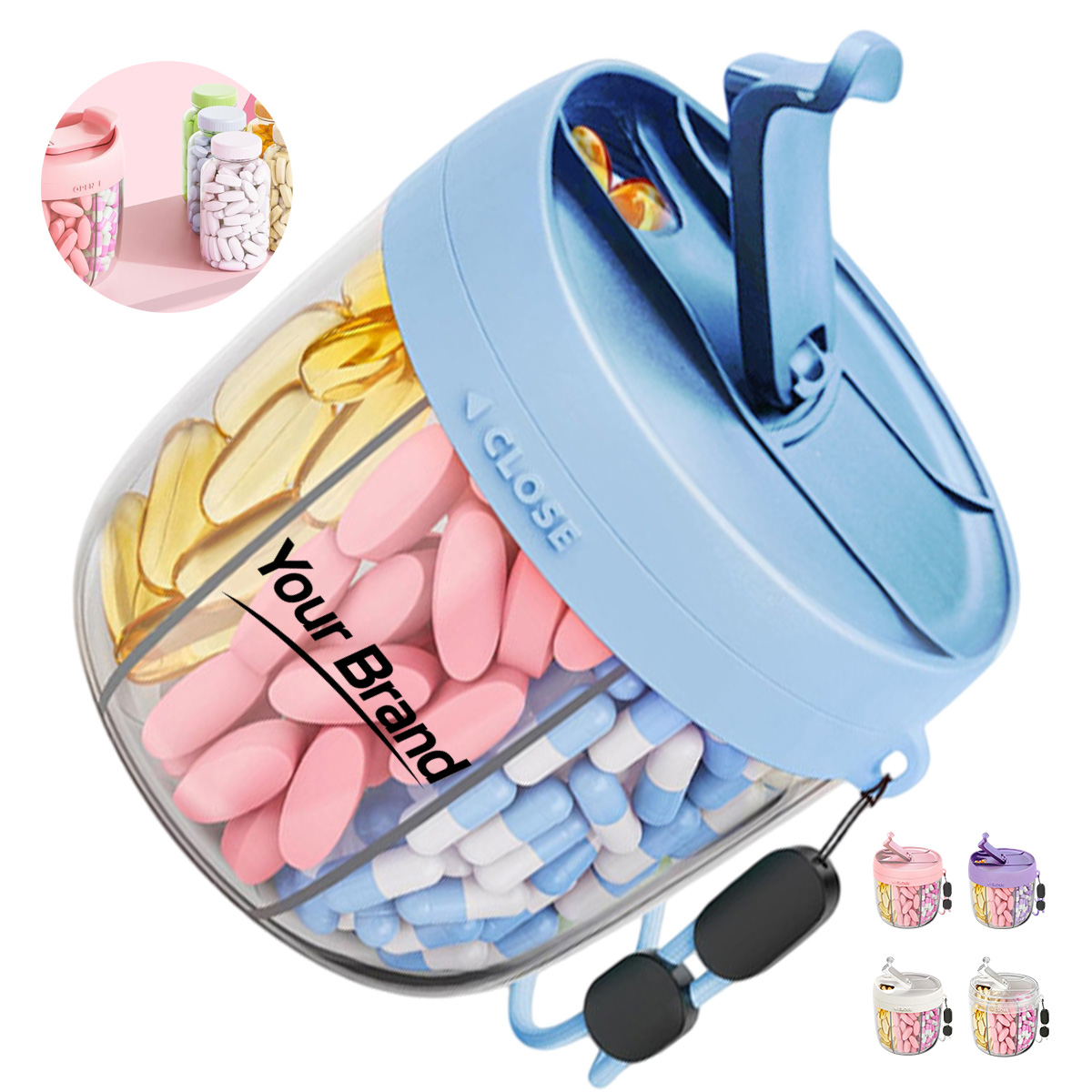 Portable 7 Day Pill Canister and Medicine Organizer