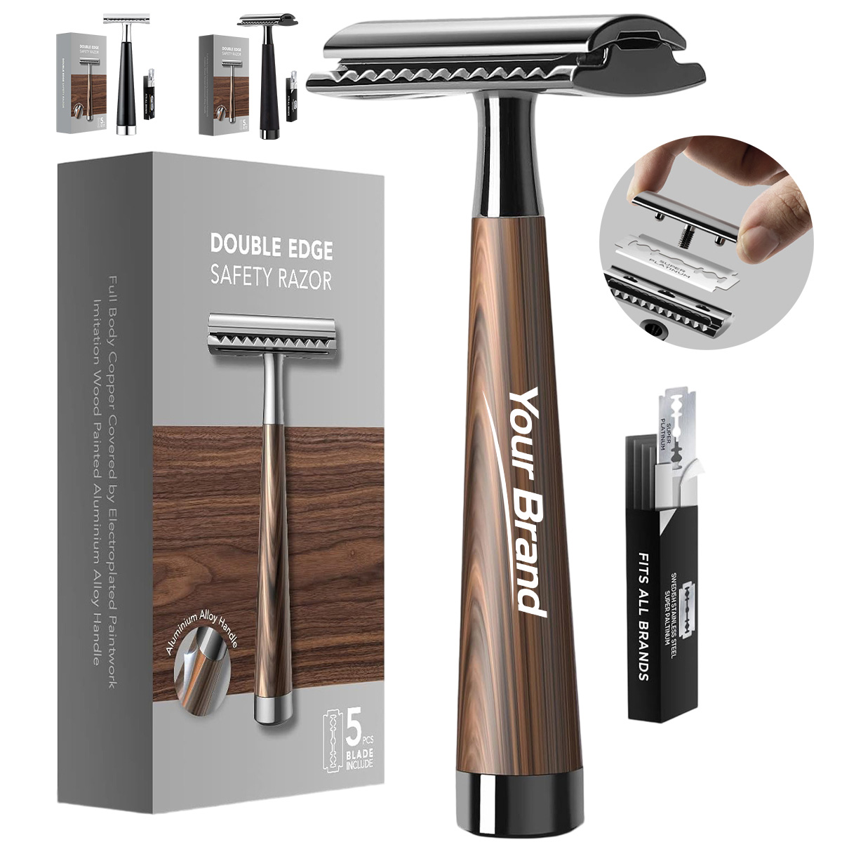 Double Edge Wood Grain Safety Razor